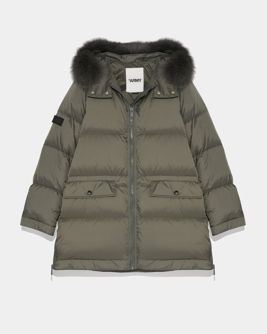 A” line hooded down jacket with fox fur - grey - Yves Salomon 