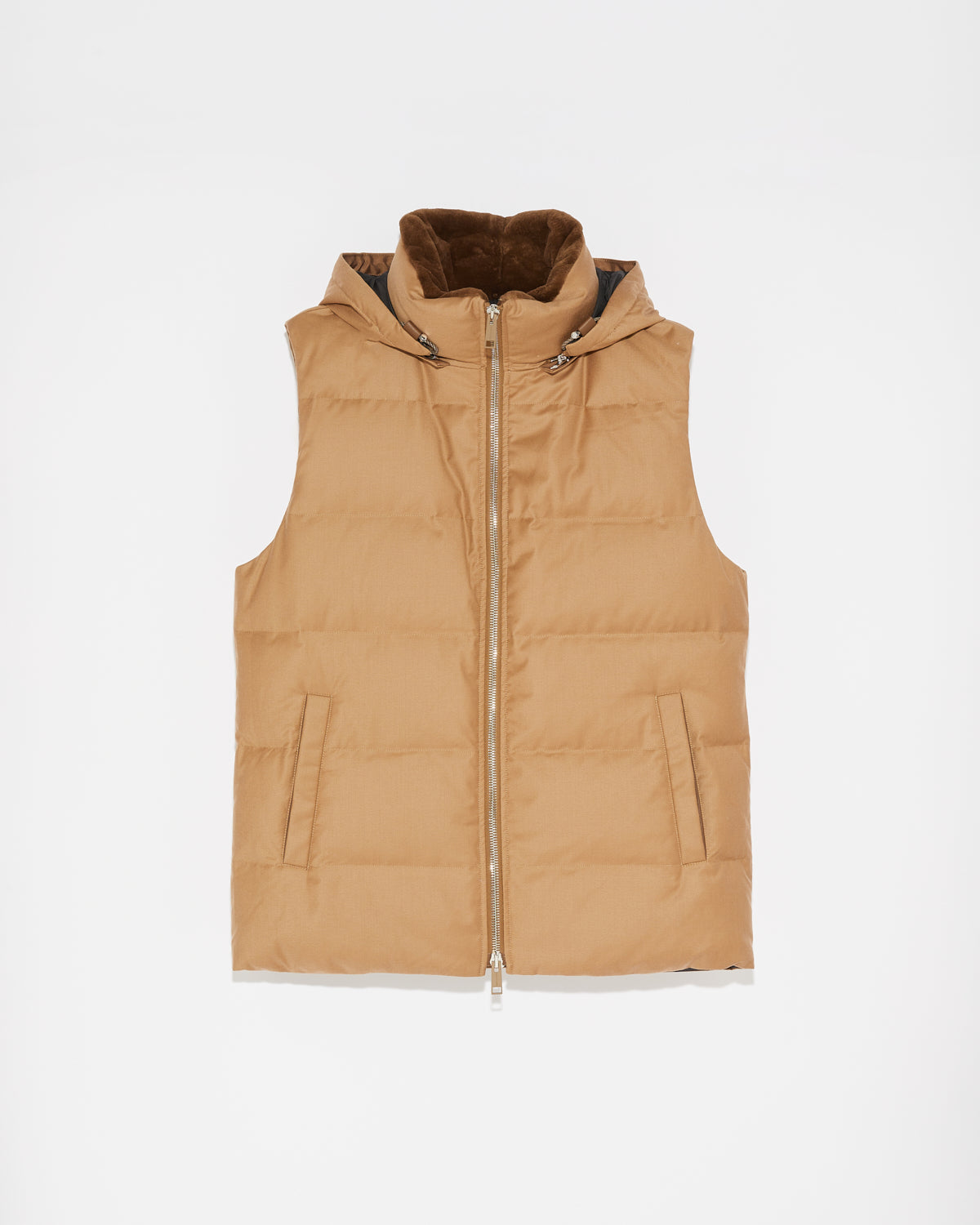 Down Gilet made with Loro Piana fabric with mink fur trim -Yves Salomon