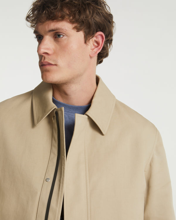 Mac coat in double-sided fabric with leather details - beige - Yves Salomon