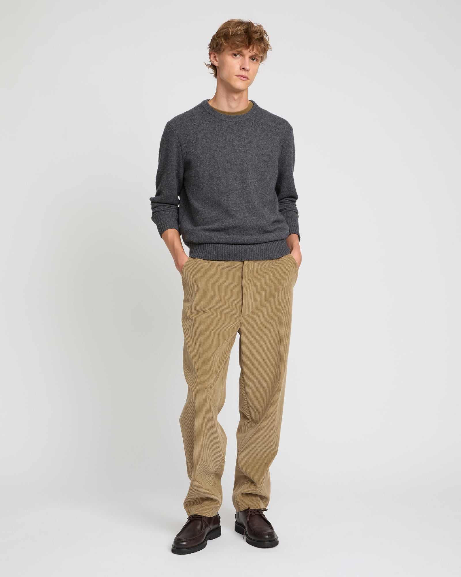 Corduroy straight leg trousers - beige - Winter sale – Yves Salomon US