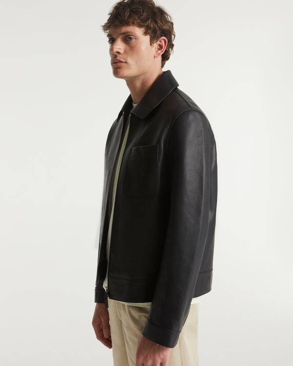 Leather jacket with leatherworking finish - black - Yves Salomon
