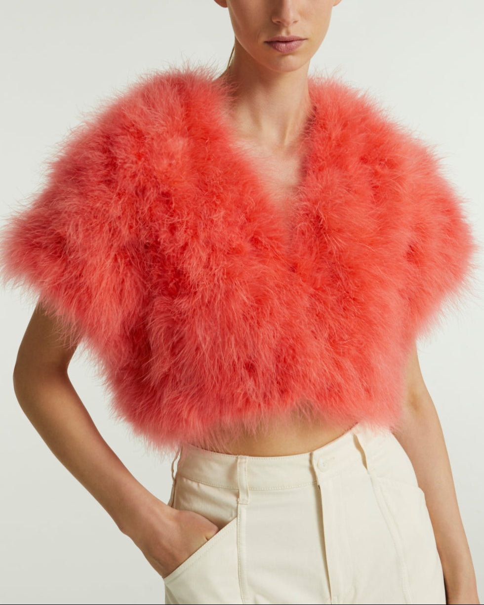 Cropped feather bolero - Fuchsia - Yves Salomon – Yves Salomon US