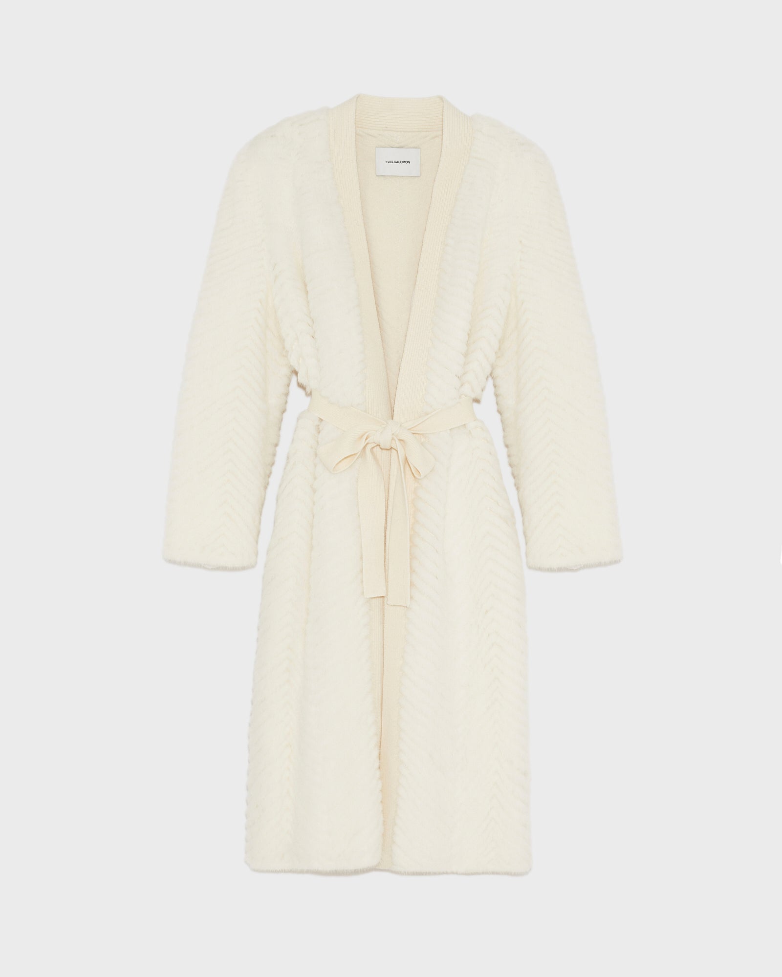 Merino knit and mink long coat - white - Yves Salomon – Yves