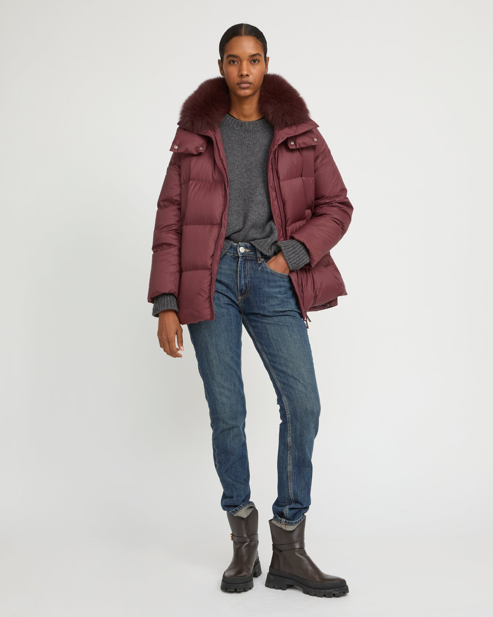 Iconic "A" line down jacket with fox fur collar - Yves Salomon