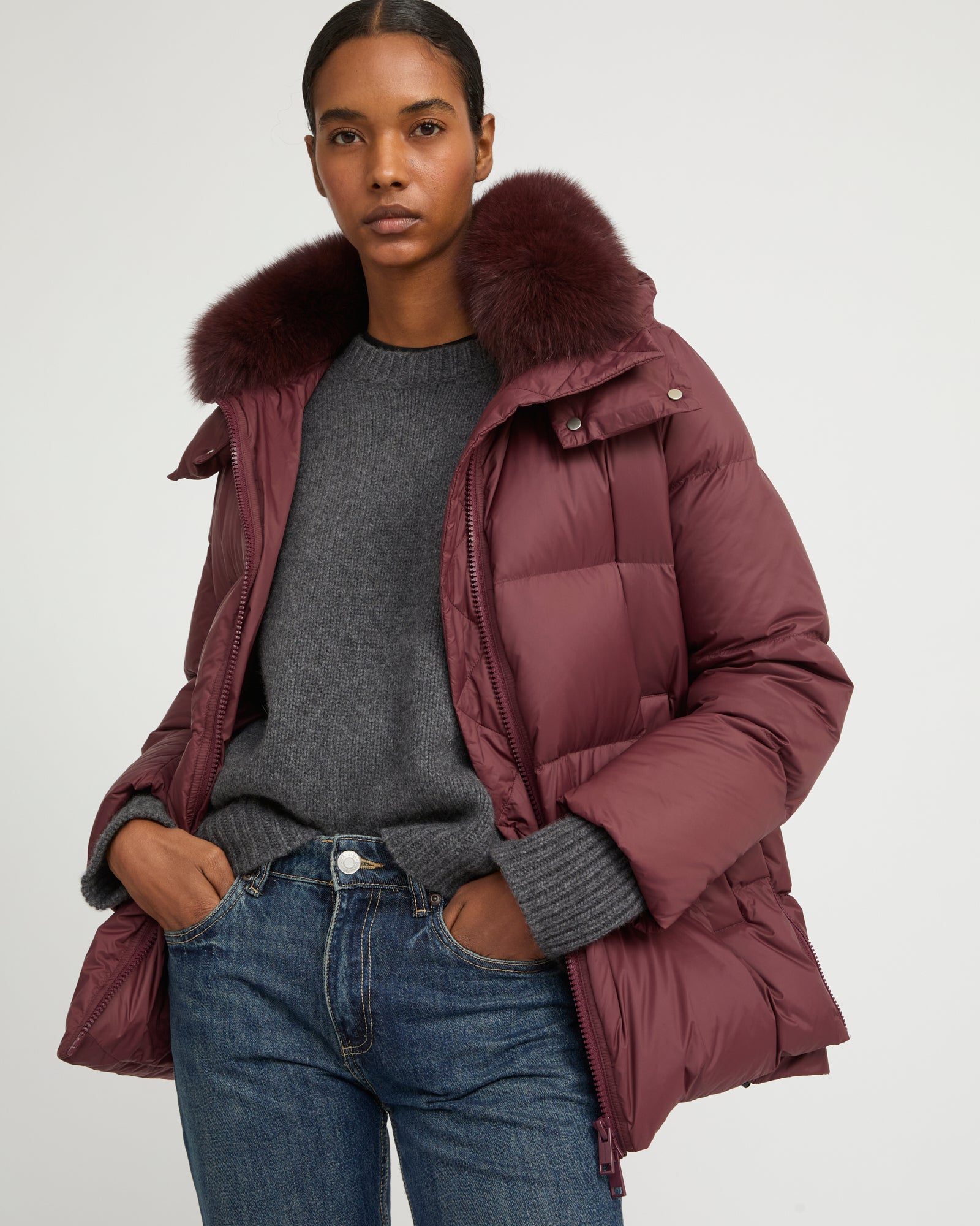Iconic "A" line down jacket with fox fur collar - Yves Salomon