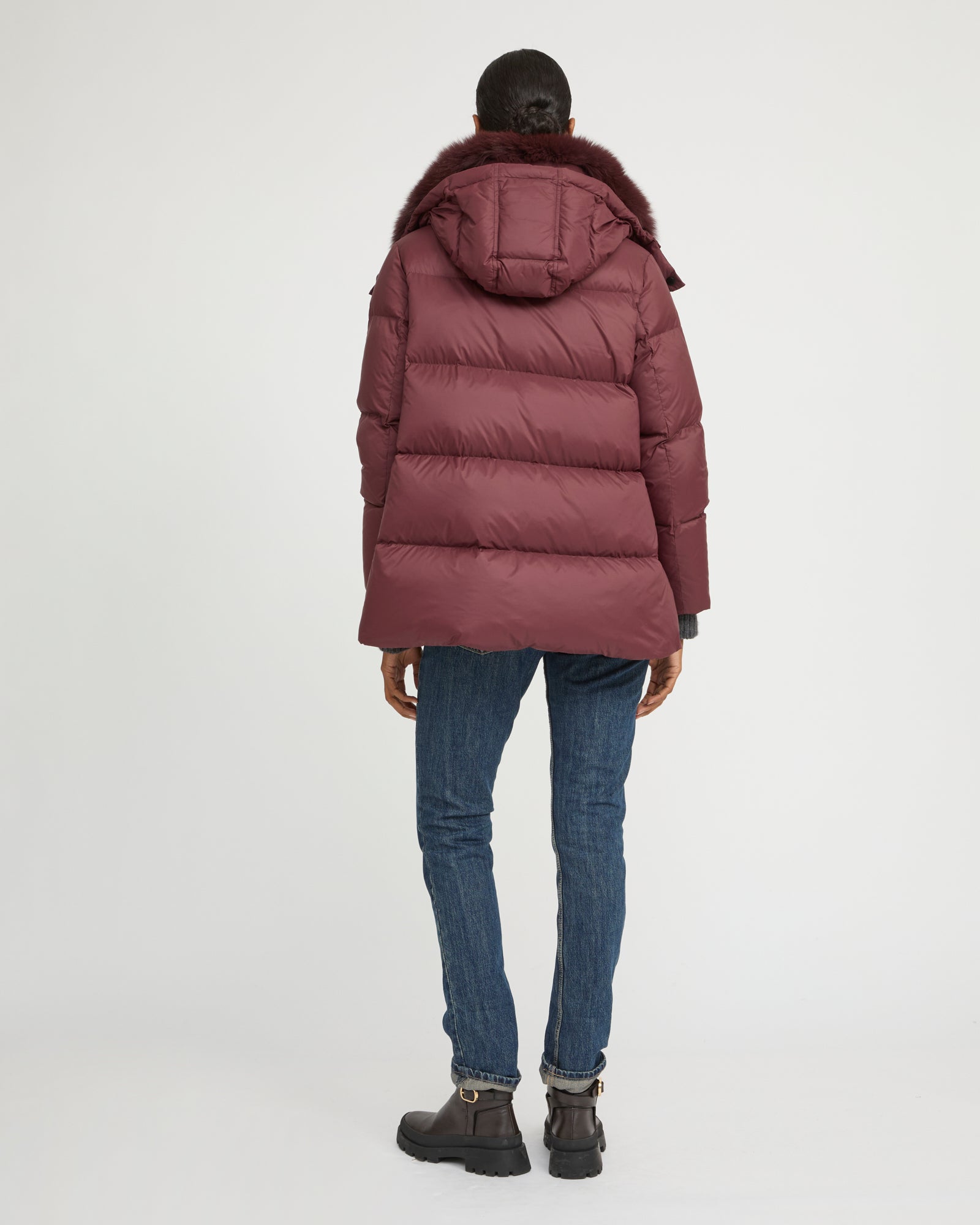 Iconic "A" line down jacket with fox fur collar - Yves Salomon