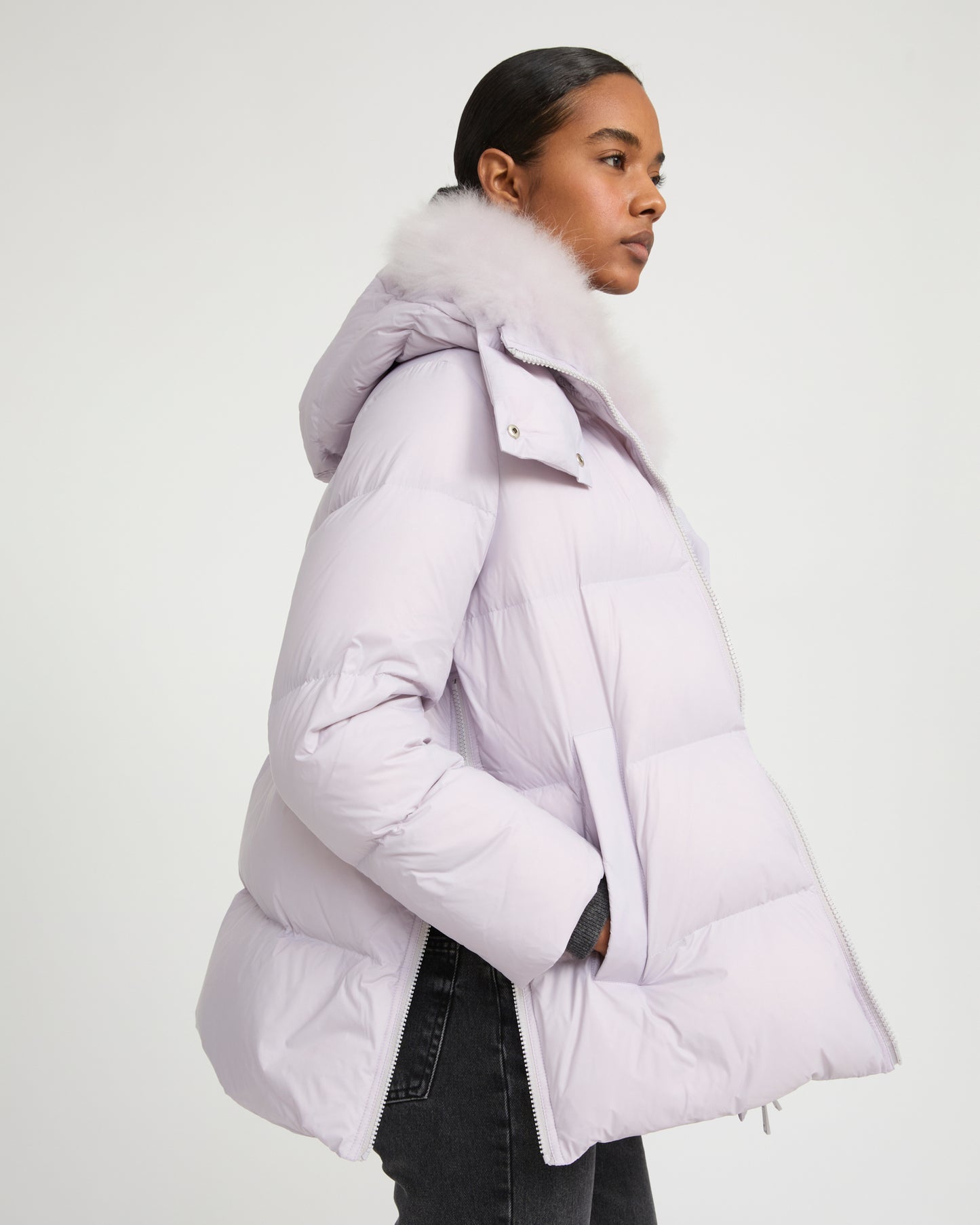 Iconic "A" line down jacket with lambswool collar - Yves Salomon