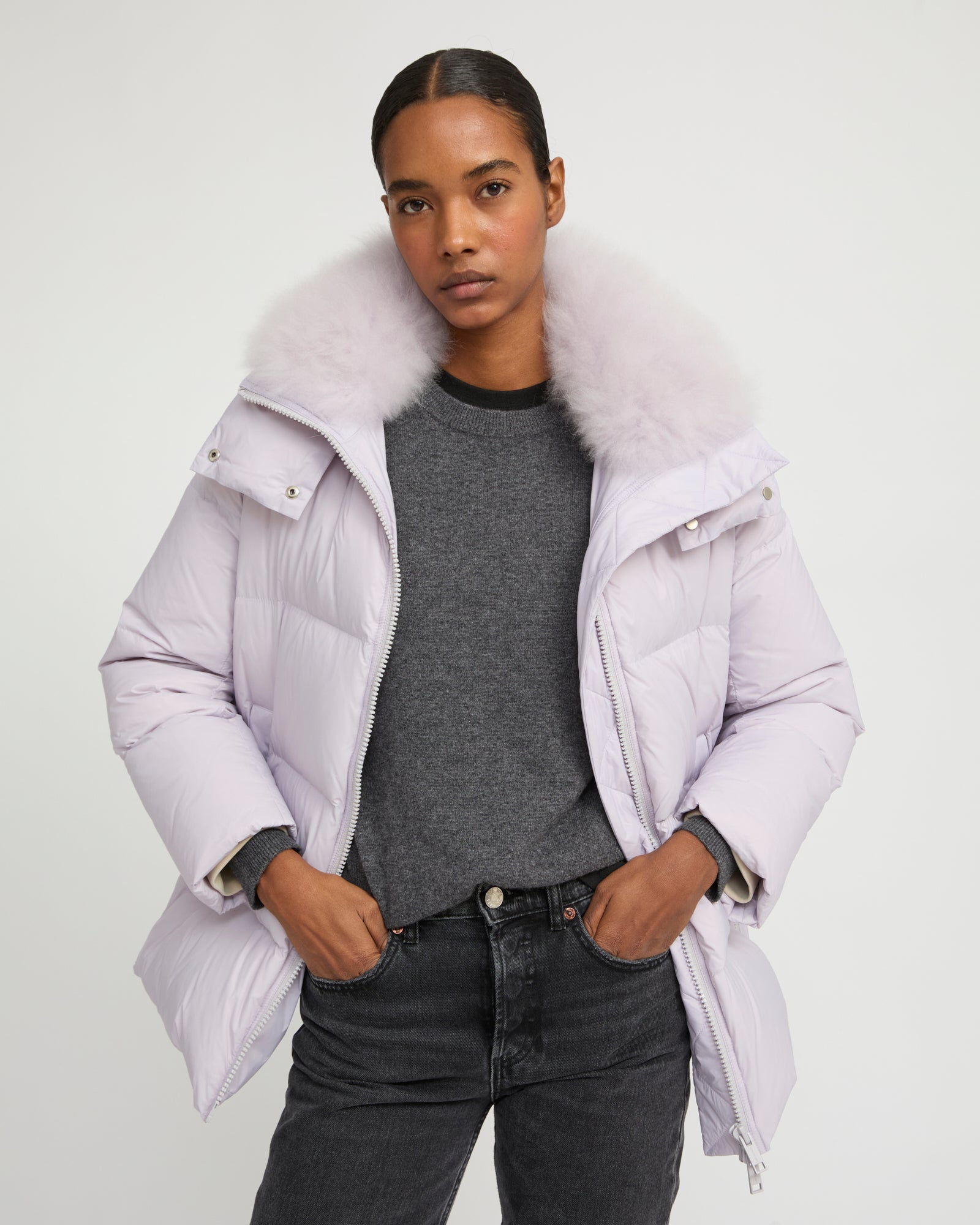 Iconic "A" line down jacket with lambswool collar - Yves Salomon
