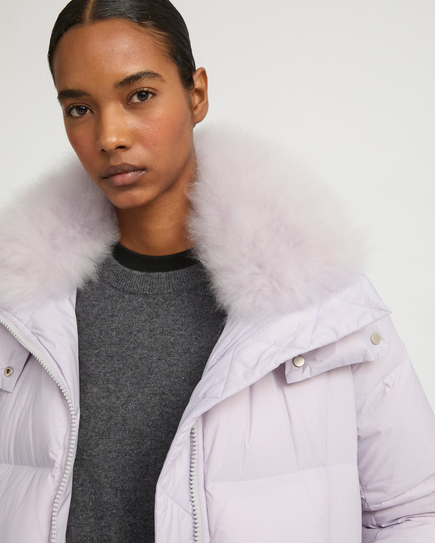 Iconic "A" line down jacket with lambswool collar - Yves Salomon