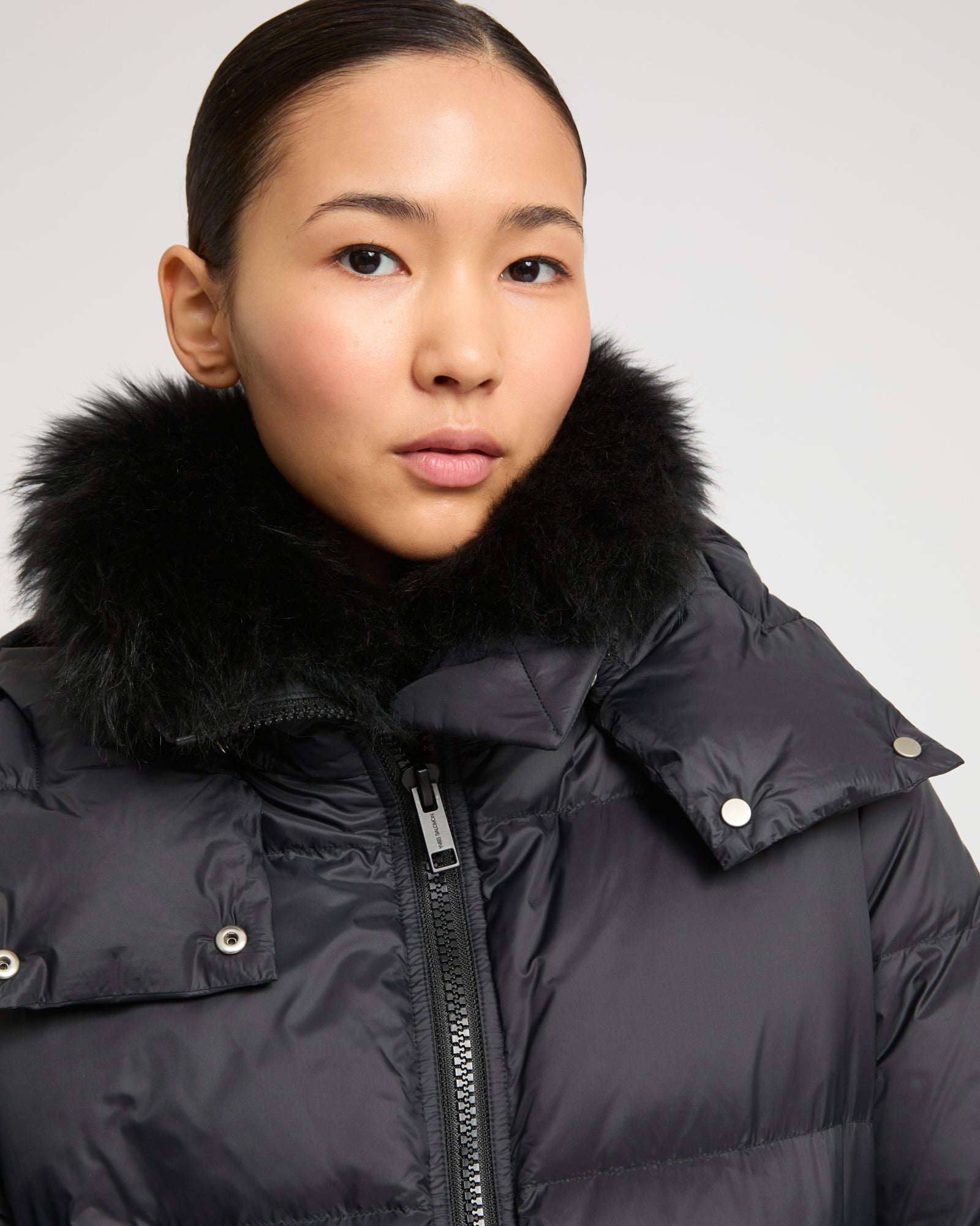 Iconic "A" line down jacket with lambswool collar -Yves Salomon