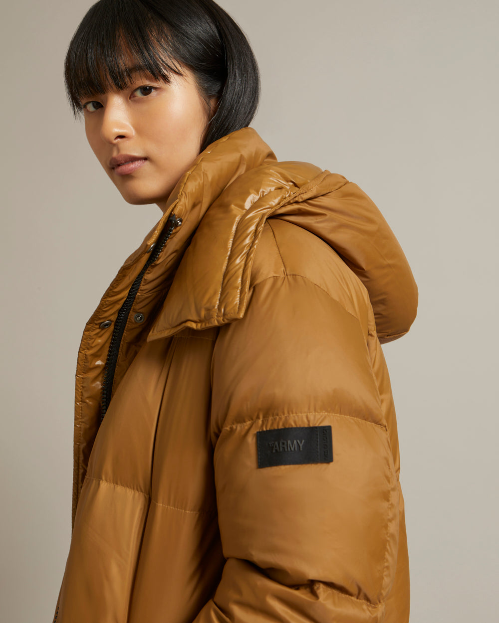 Long reversible down jacket in matte and shiny water-repellent technical  fabric