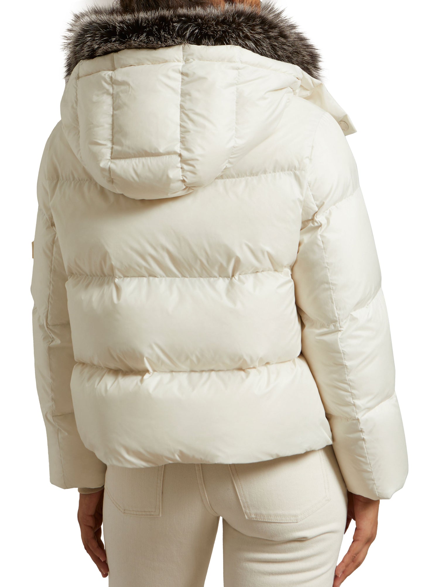 Winter sale & boxing day Yves Salomon -Short "A" line down jacket in water-repellent technical fabric with fox fur collar
