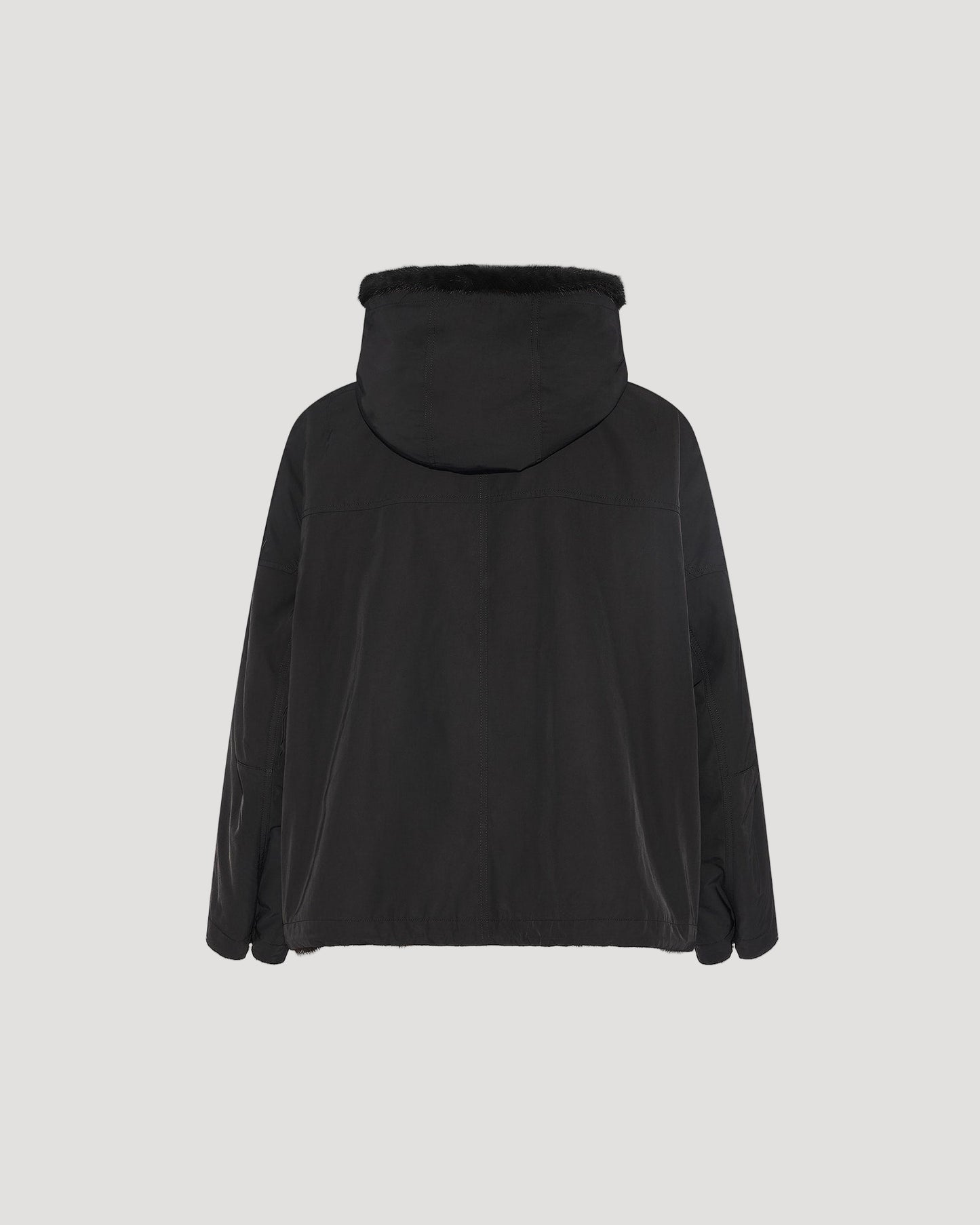 Short reversible parka in water-repellent technical fabric and long-haired mink fur