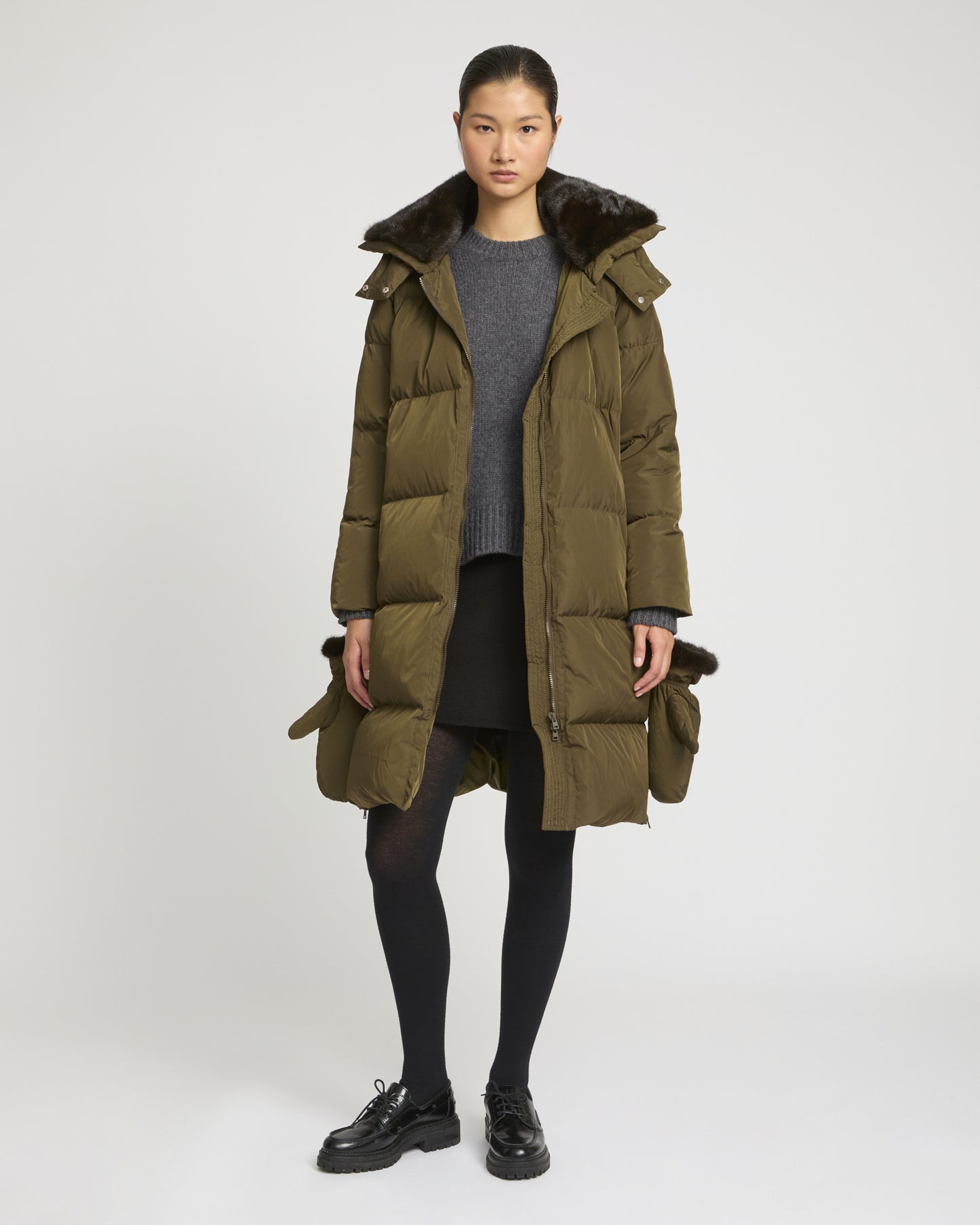 Long belted down jacket in technical fabric -Yves Salomon