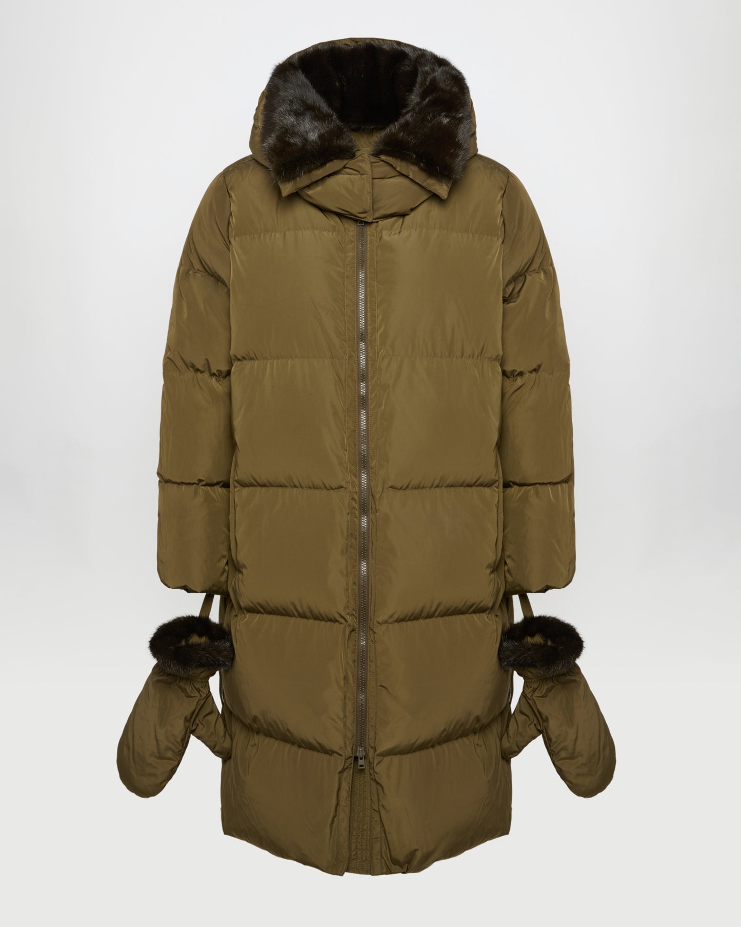 Long belted down jacket in technical fabric -Yves Salomon