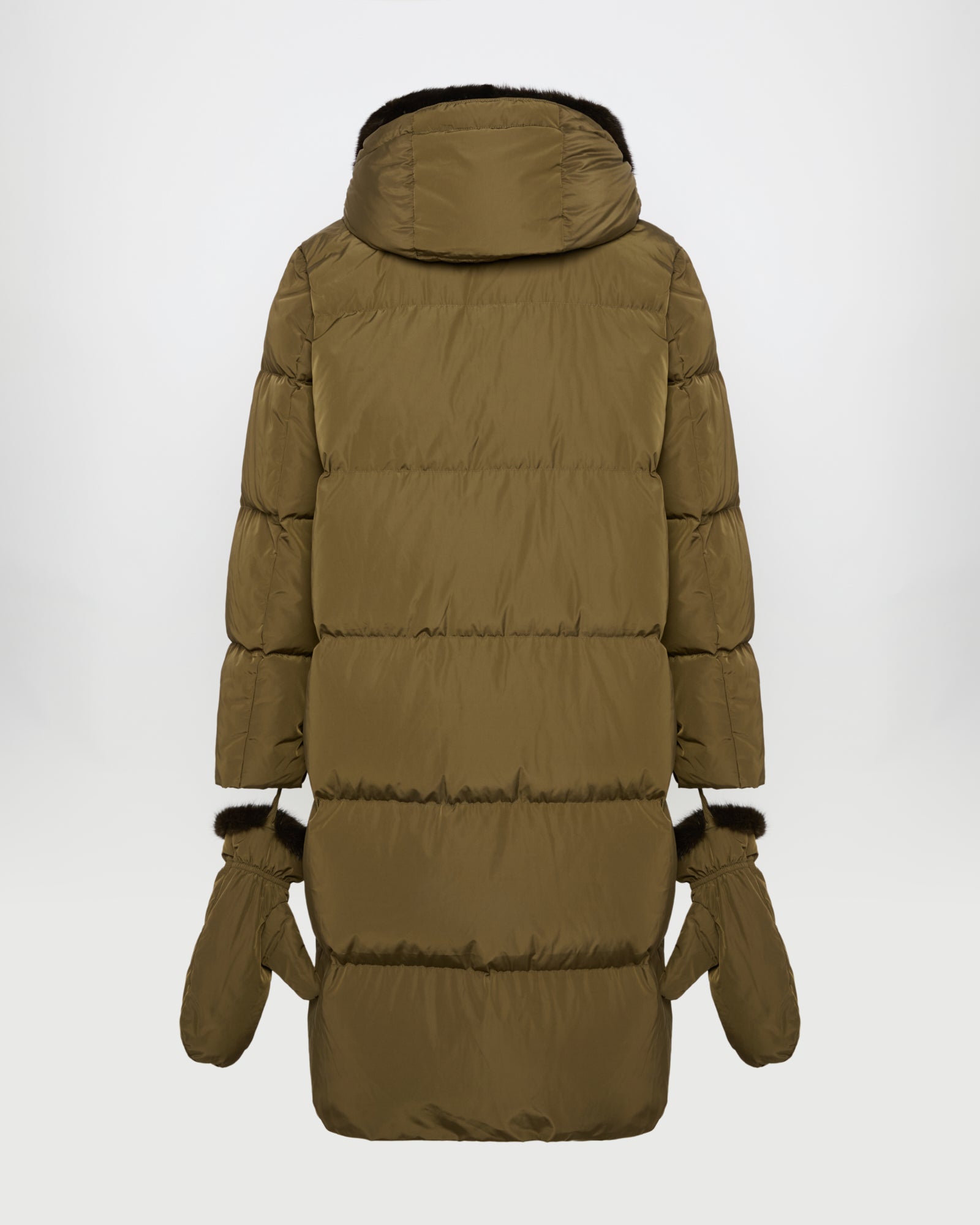 Long belted down jacket in technical fabric -Yves Salomon