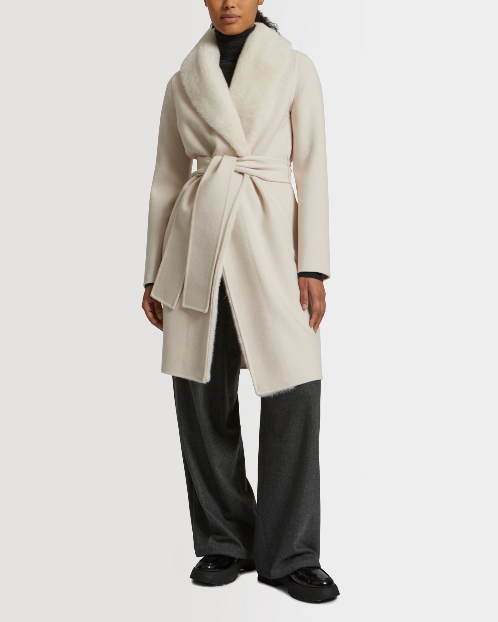 Cashmere wool coat with mink fur collar and facing -Yves Salomon