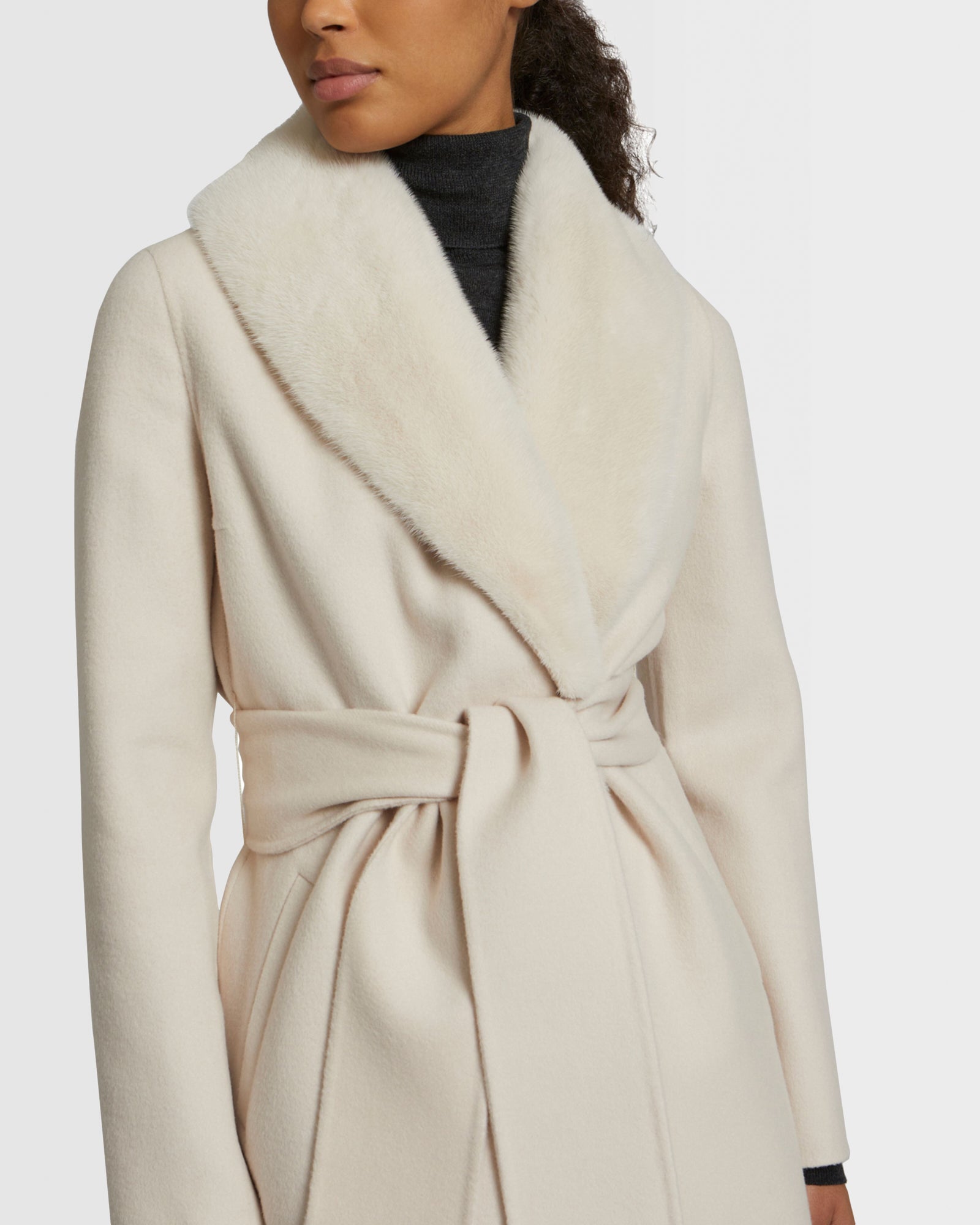 Cashmere wool coat with mink fur collar and facing -Yves Salomon