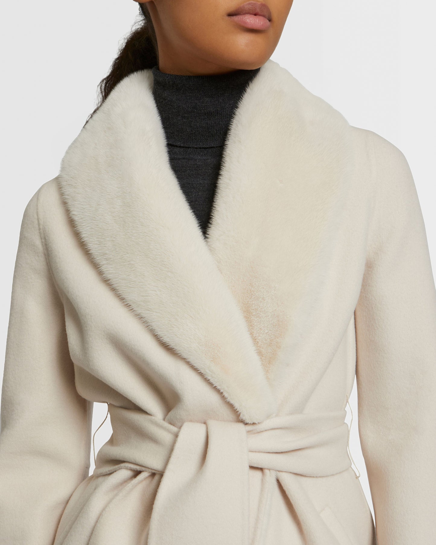 Cashmere wool coat with mink fur collar and facing -Yves Salomon