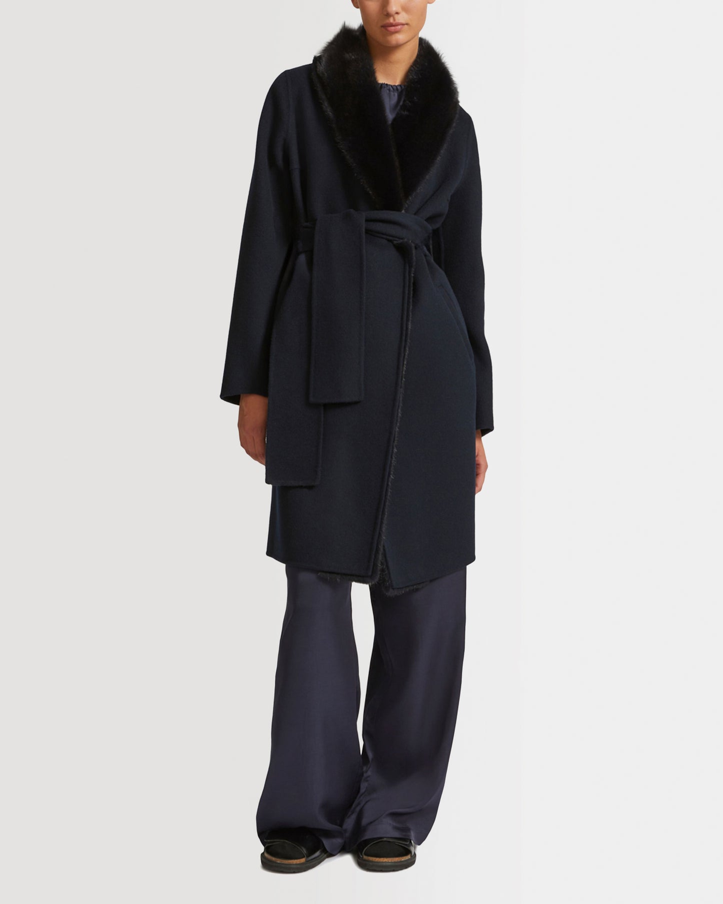 Cashmere wool coat with mink fur collar and facing -Yves Salomon