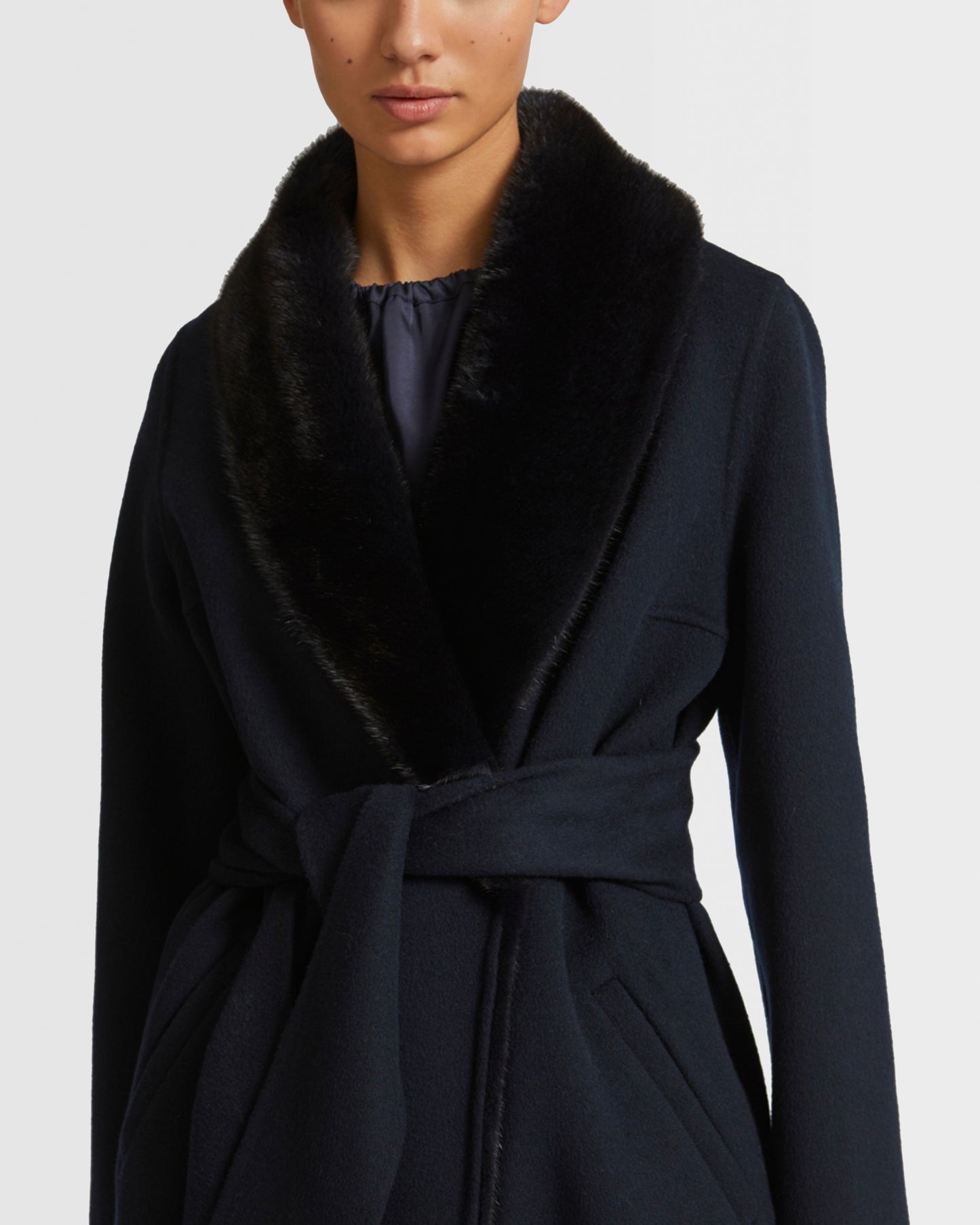 Cashmere wool coat with mink fur collar and facing -Yves Salomon