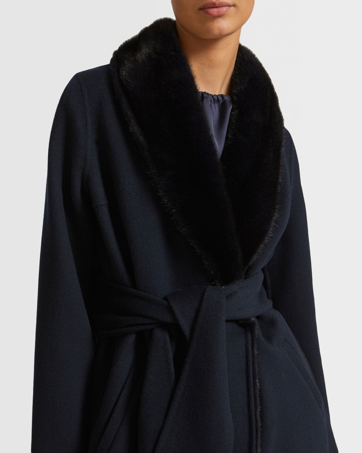 Cashmere wool coat with mink fur collar and facing -Yves Salomon