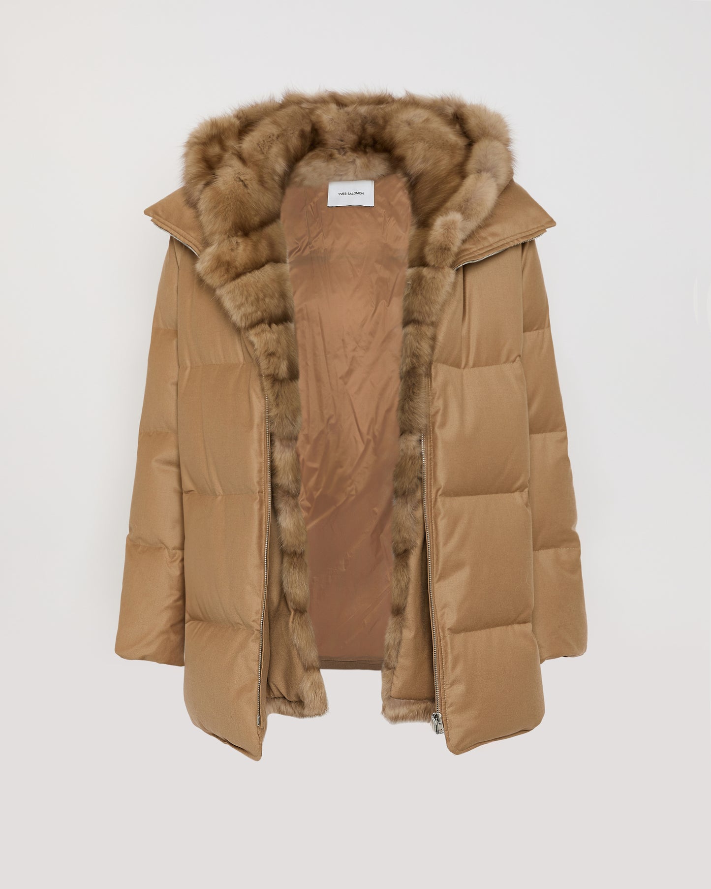 Flannel down jacket with detachable sable fur bib - Yves Salomon