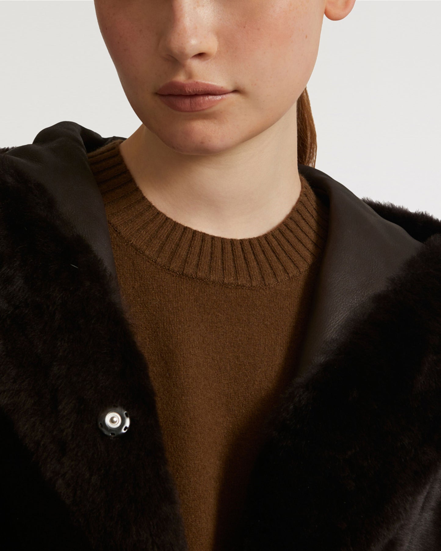 Long hooded shearling coat