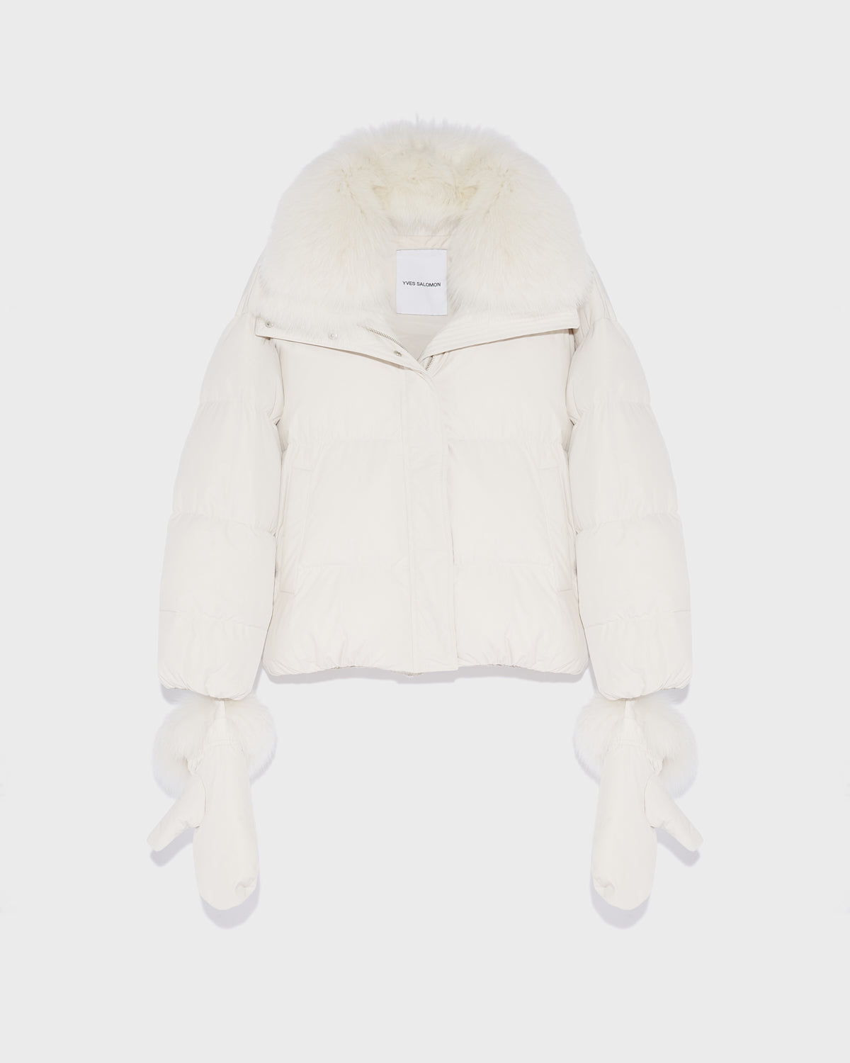 Boxy down jacket in waterproof technical fabric with fox fur collar -Yves Salomon