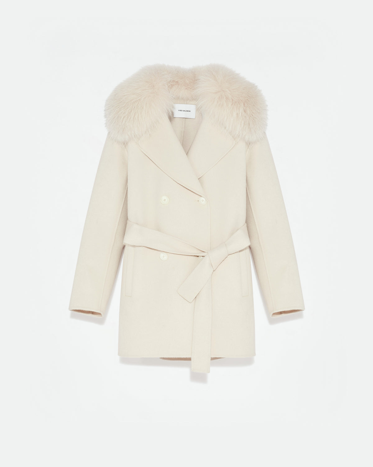 Cashmere wool peacot with fox fur collar -Yves Salomon