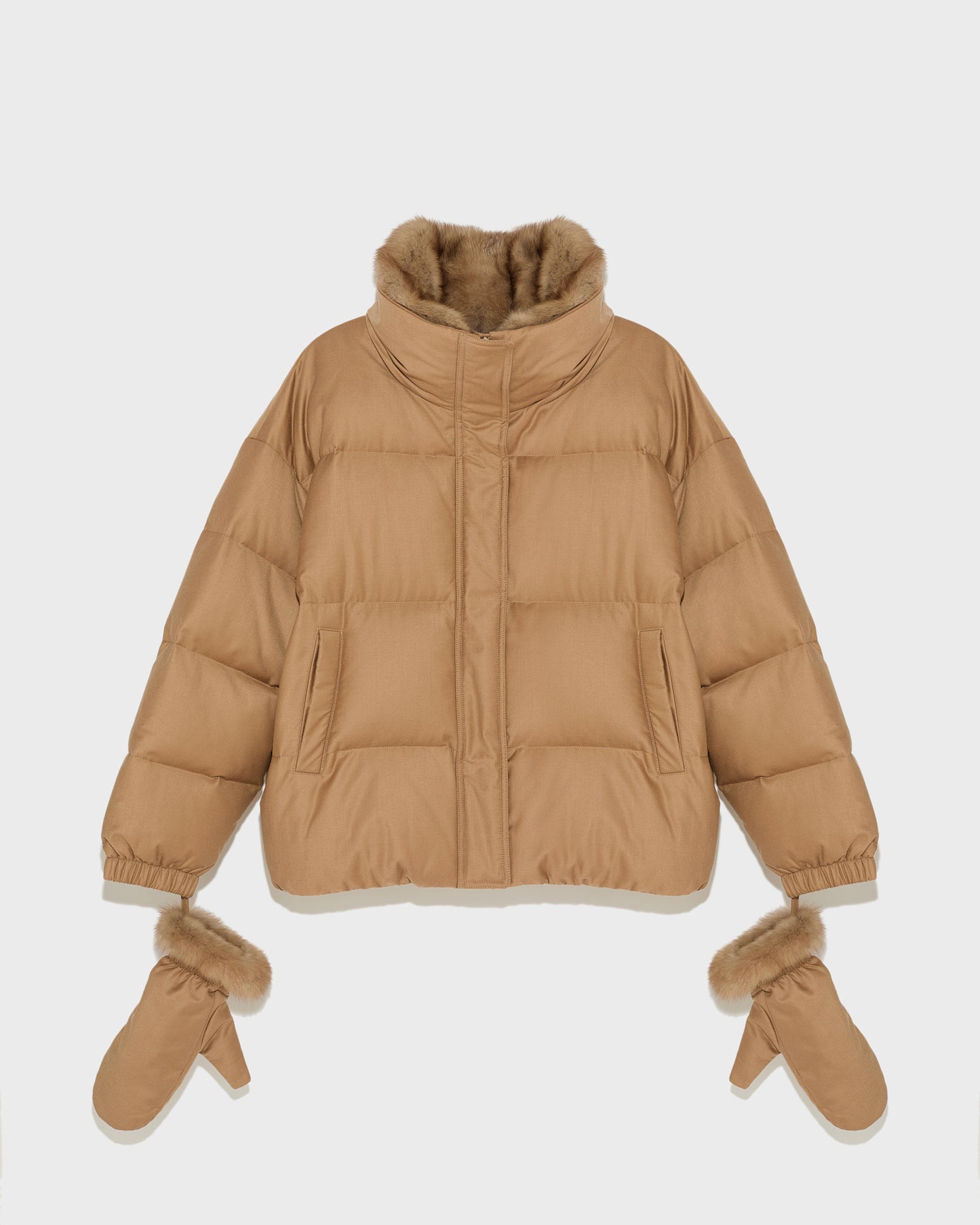 Short down jacket made with Loro Piana flannel and sable fur -Yves Salomon