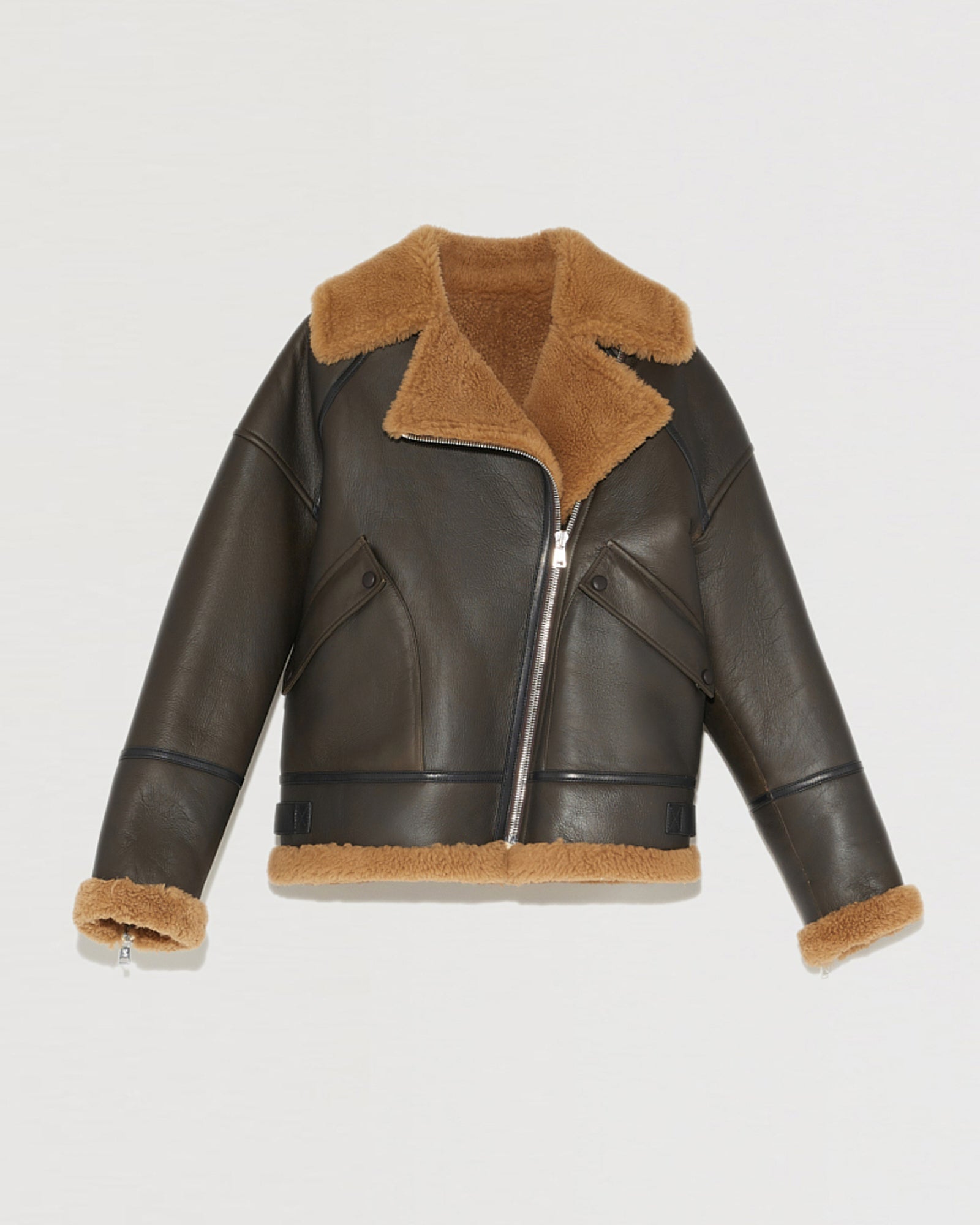 Merino biker jacket brown Yves Salomon – Yves Salomon US