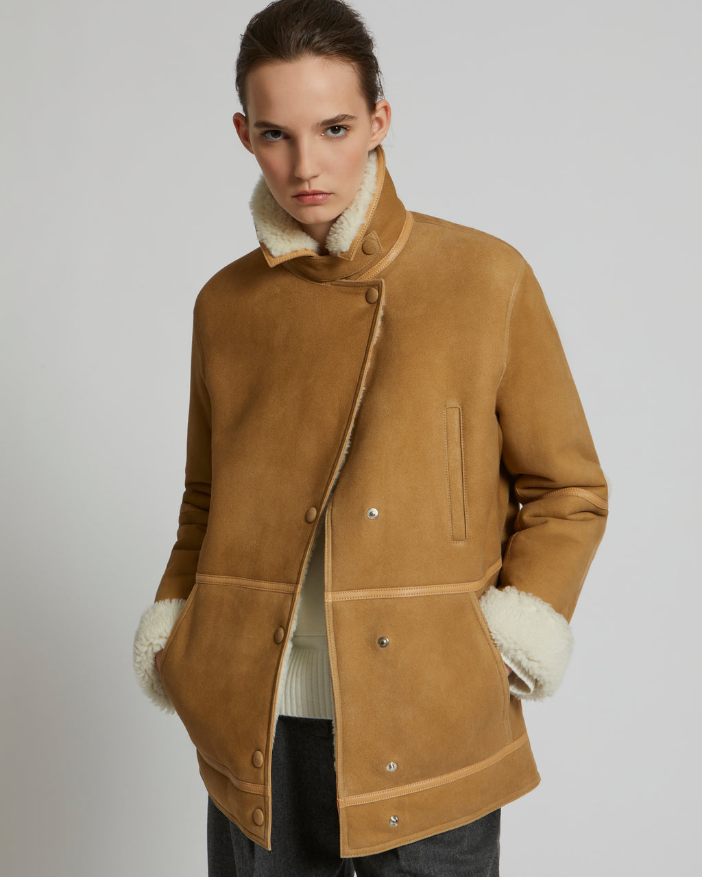 Long merino jacket - brown - Yves Salomon – Yves Salomon US