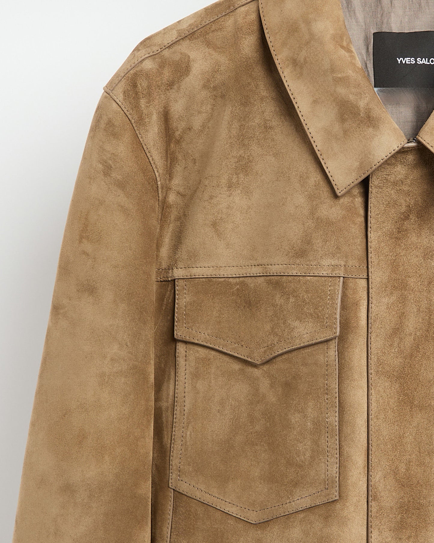 Calfskin leather jacket with a suede finish, denim cut