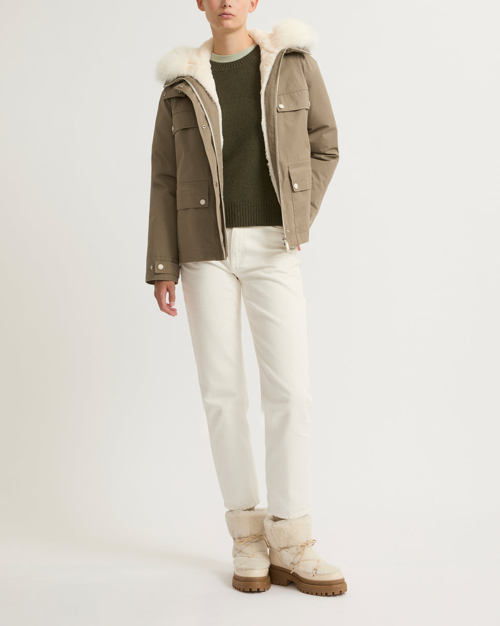 Short parka in cotton blend and fur – Yves Salomon US