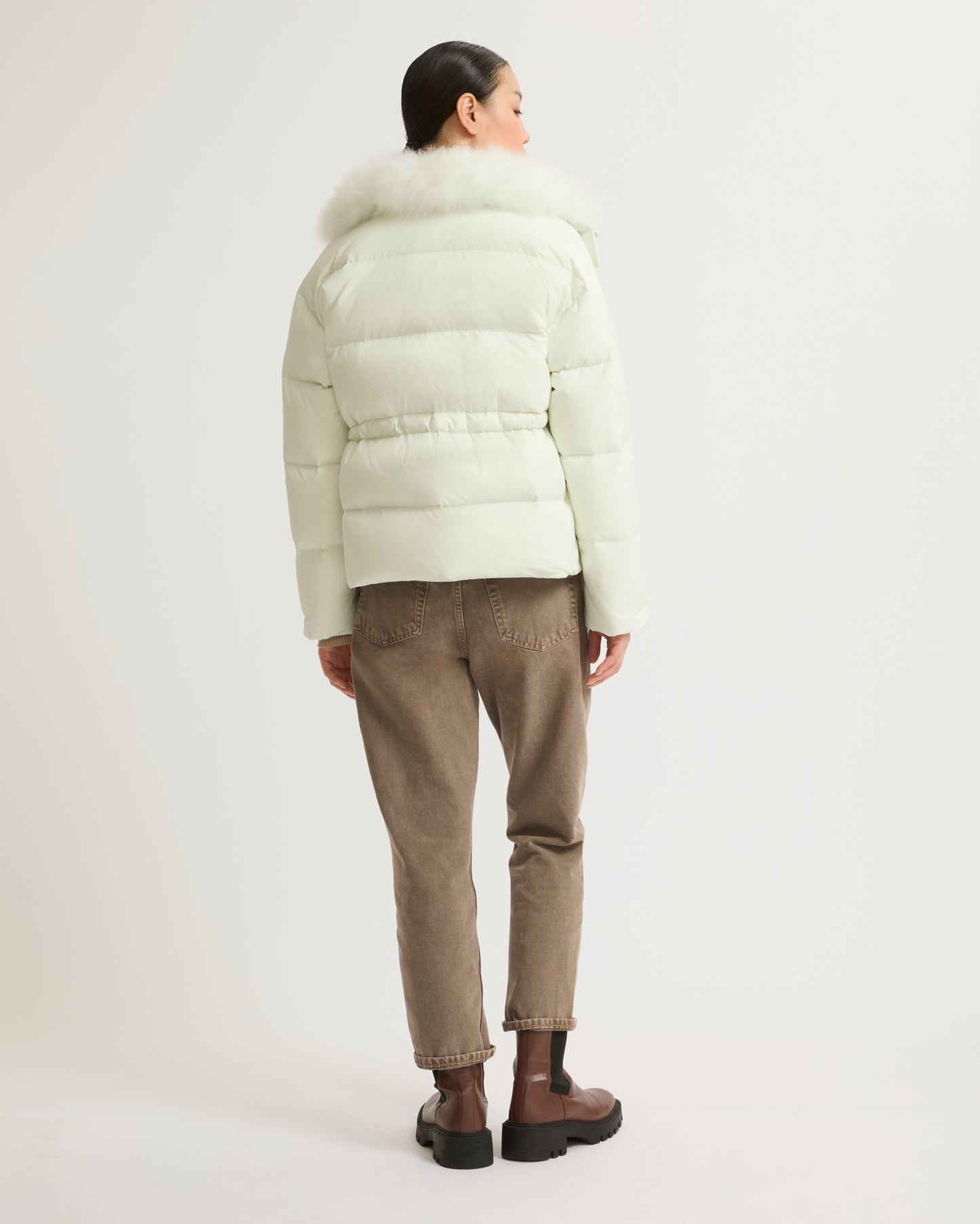 Winter sale & boxing day Yves Salomon -Down jacket with fluffy lambswool trim