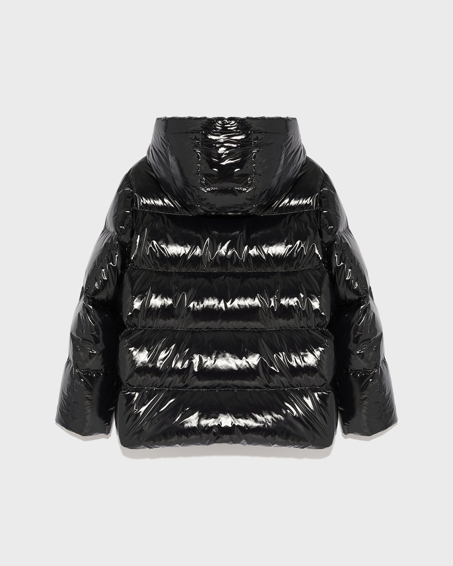 Hooded down jacket in shiny laminated nylon - black - Yves Salomon