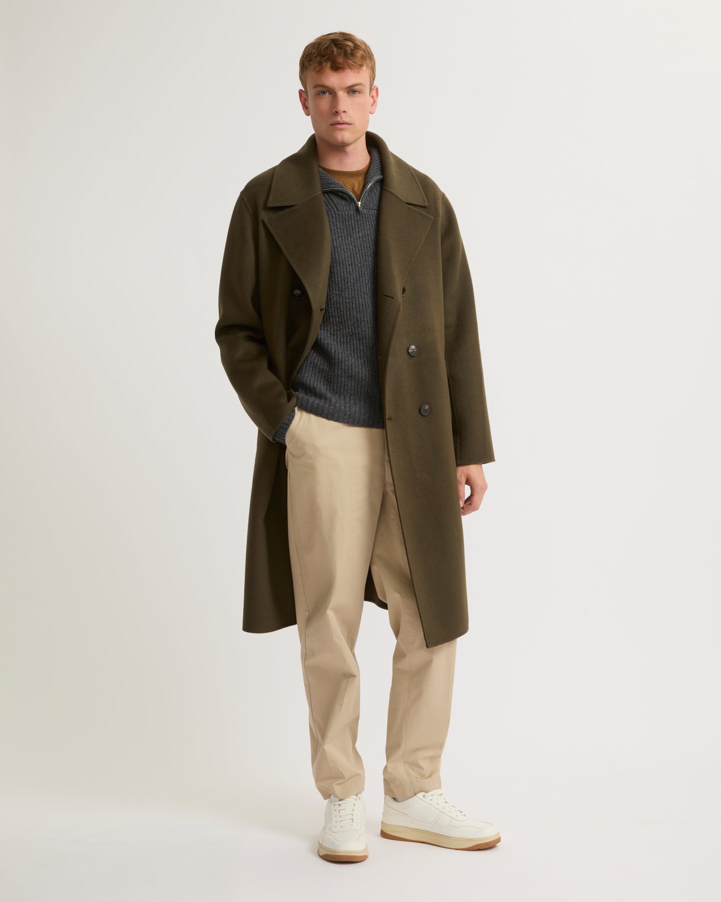 Double-sided wool-cashmere coat - khaki - Yves Salomon Men