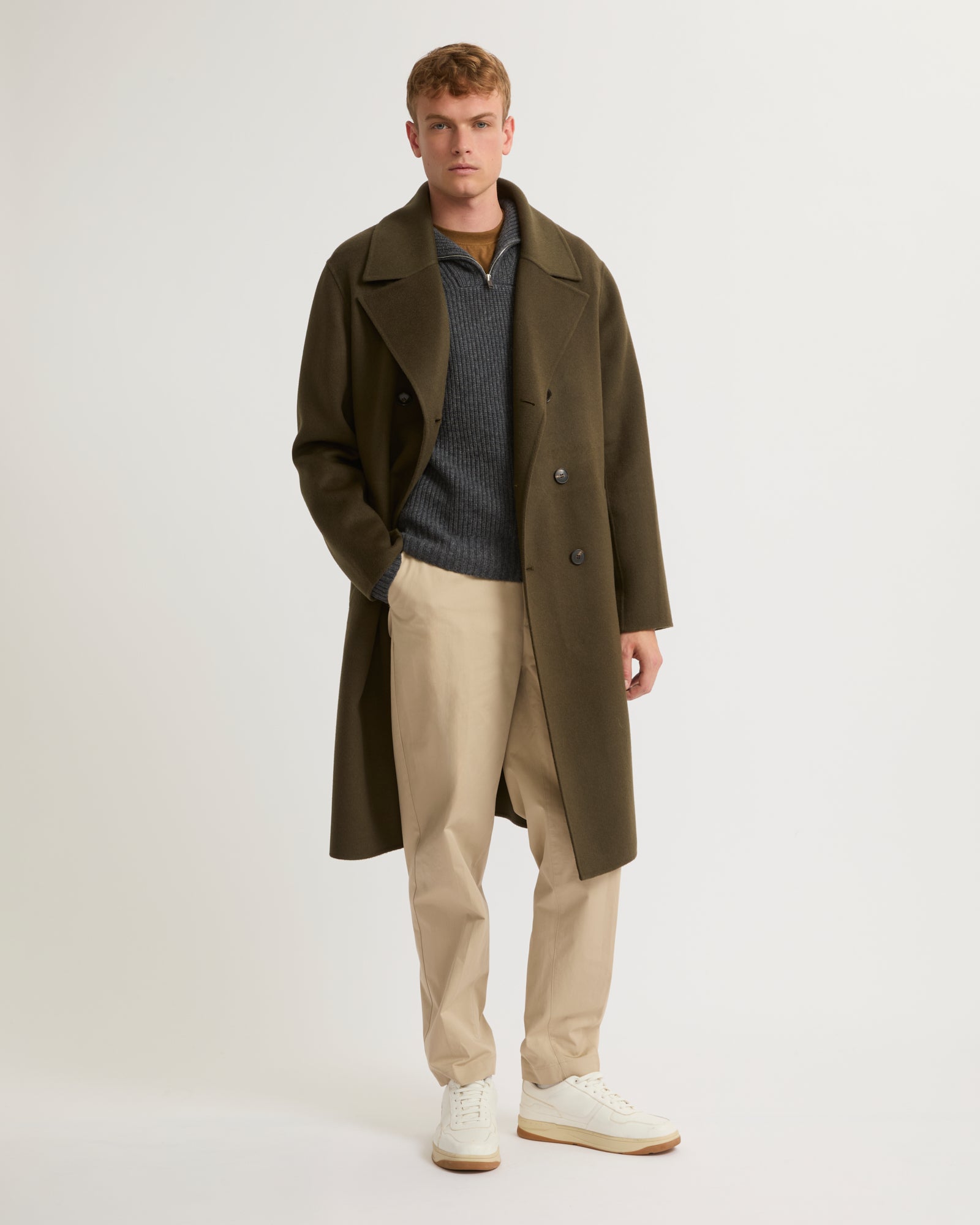 Double-sided wool-cashmere coat - khaki - Yves Salomon Men