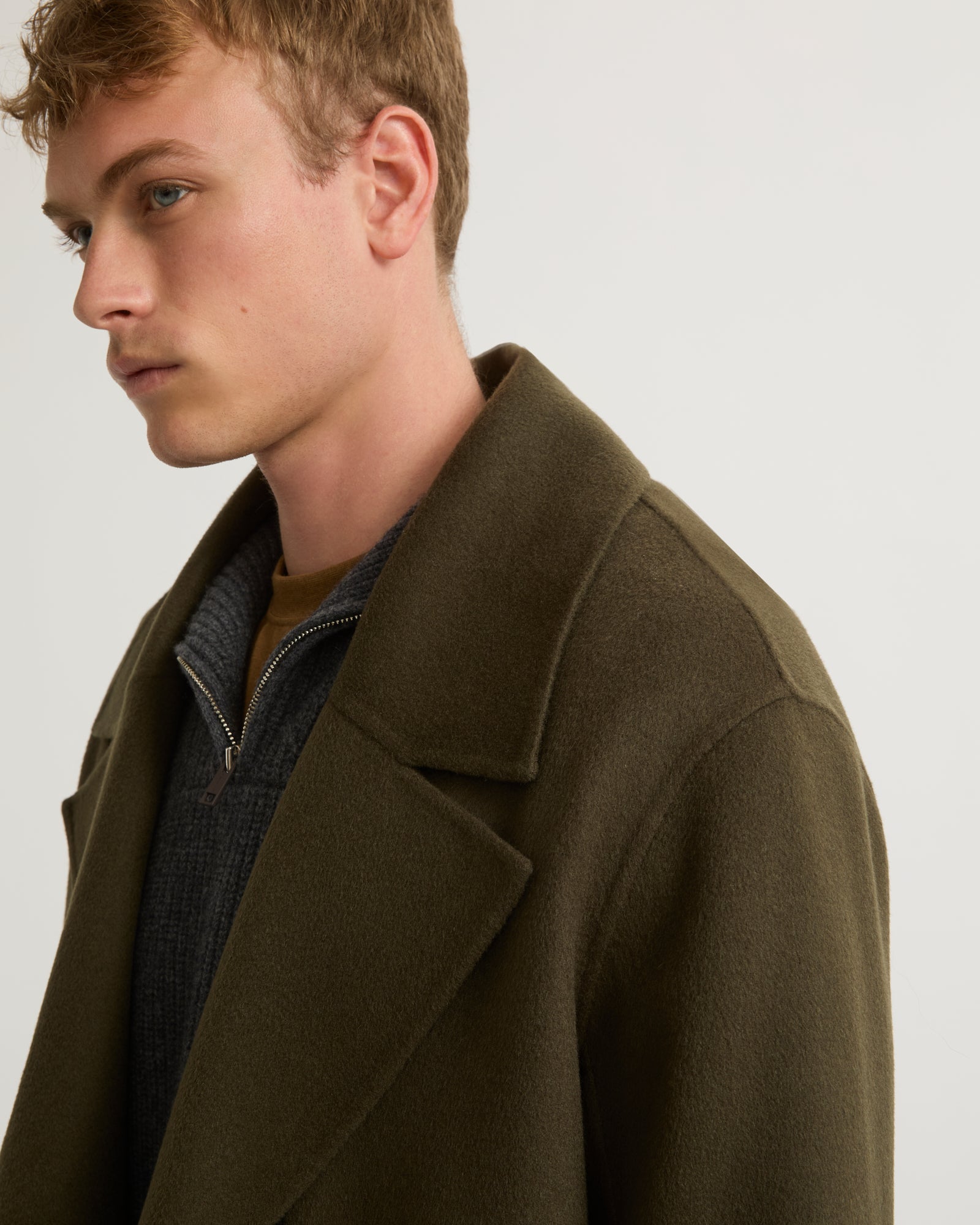 Double-sided wool-cashmere coat - khaki - Yves Salomon Men