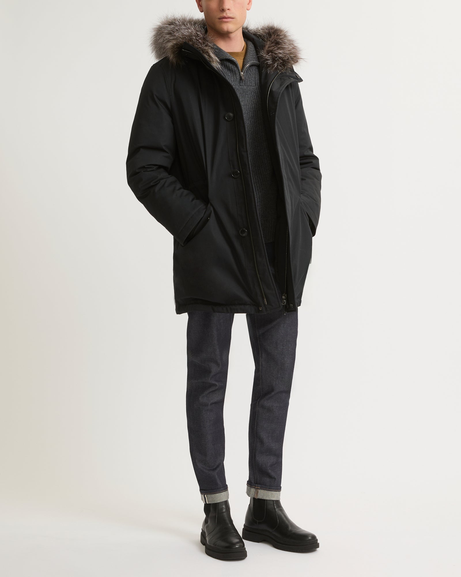Iconic parka with fox fur trim black Yves Salomon Men – Yves