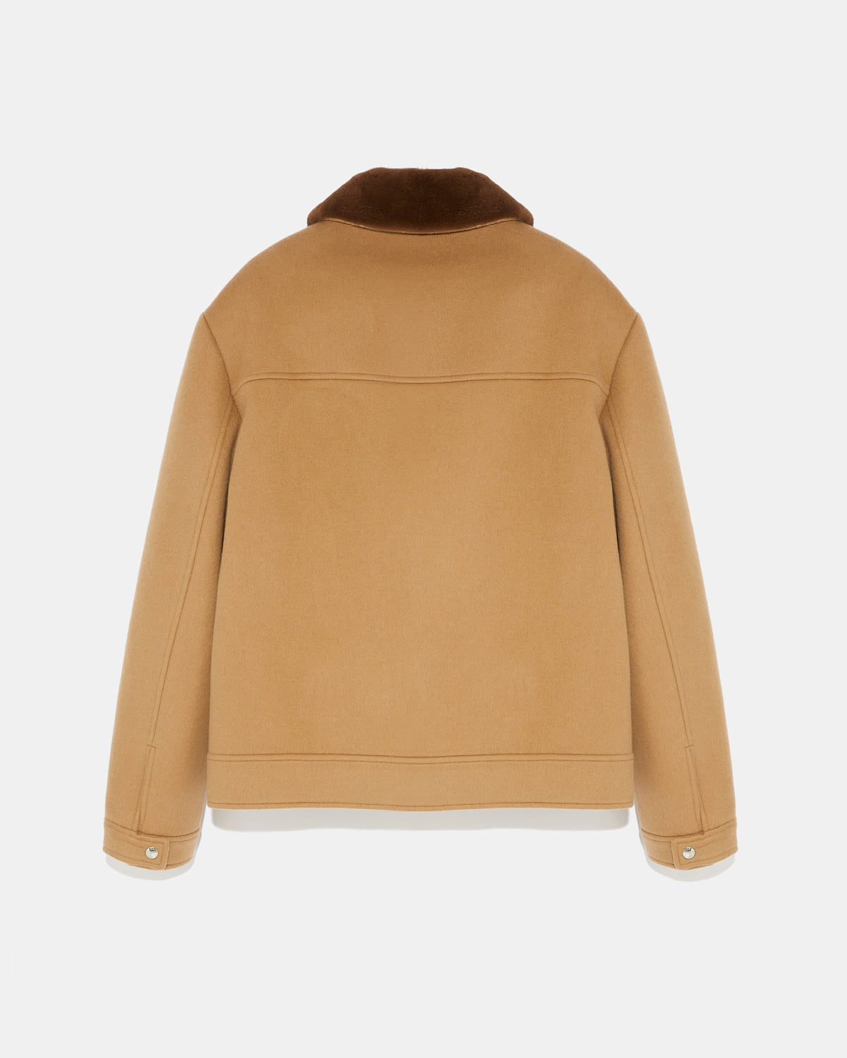 Zipped jacket in double-sided wool-cashmere fabric with mink collar