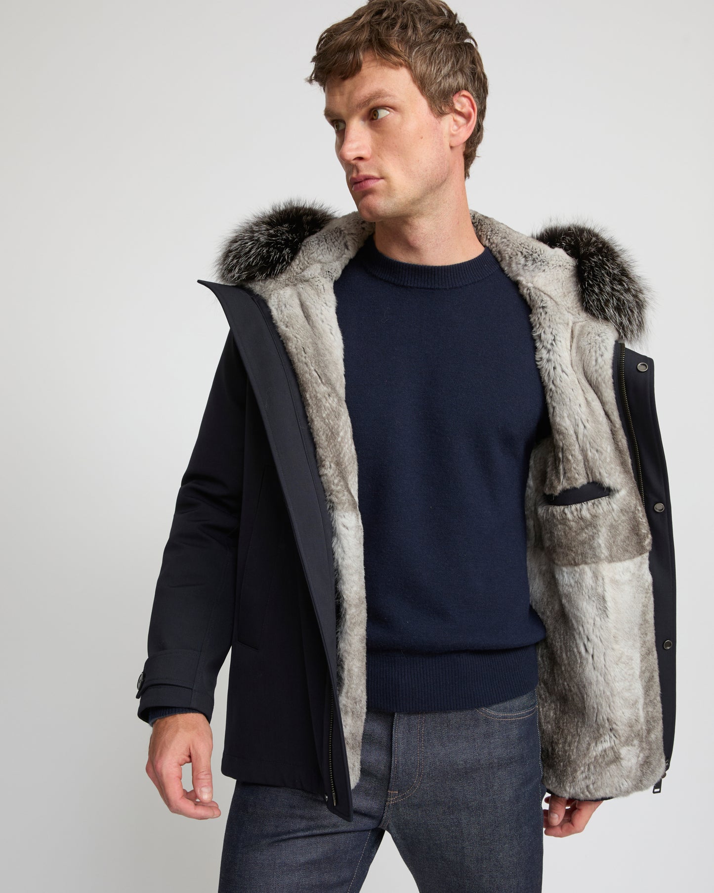 Short parka in technical wool and fox and rabbit fur - Yves Salomon