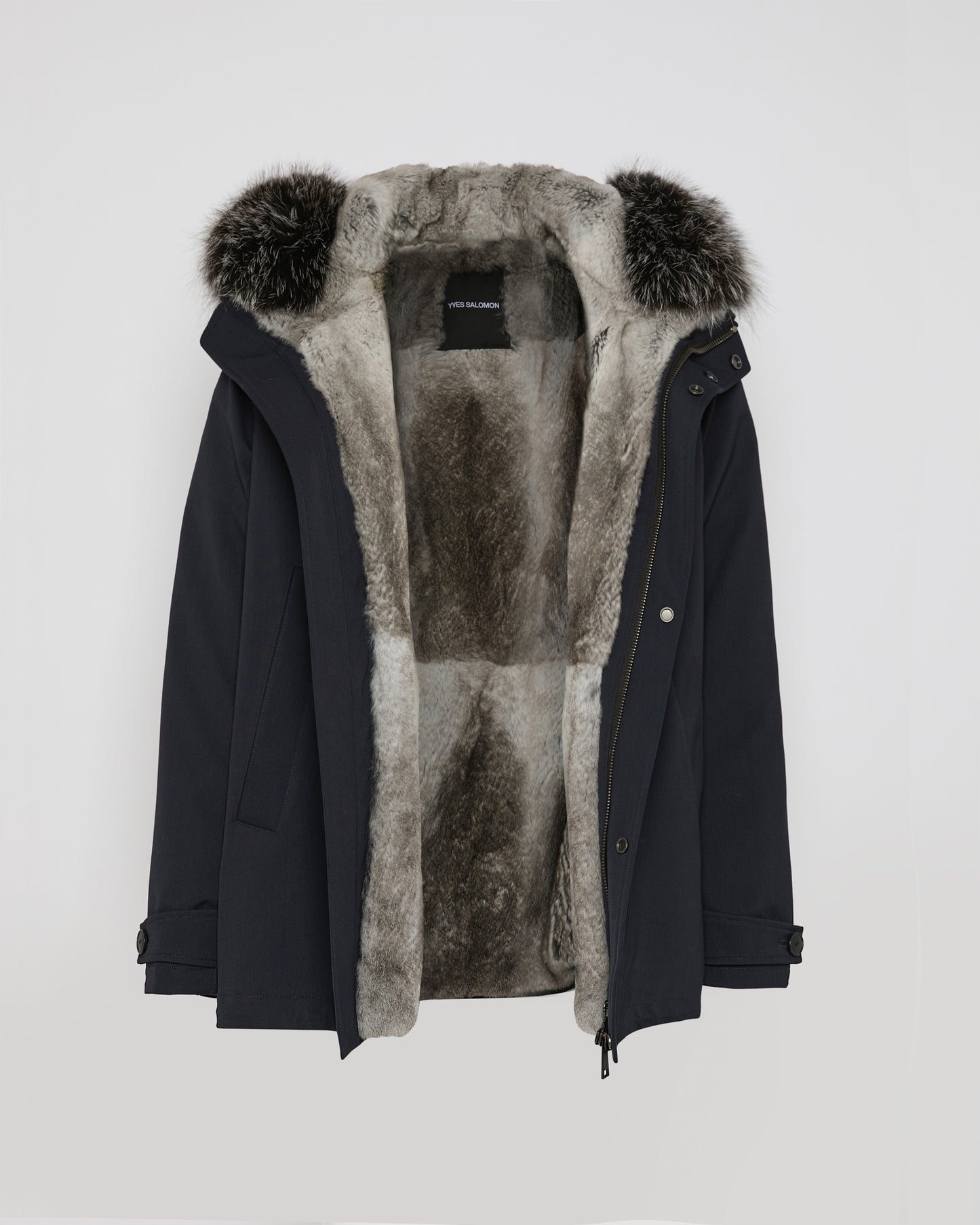 Short parka in technical wool and fox and rabbit fur - Yves Salomon