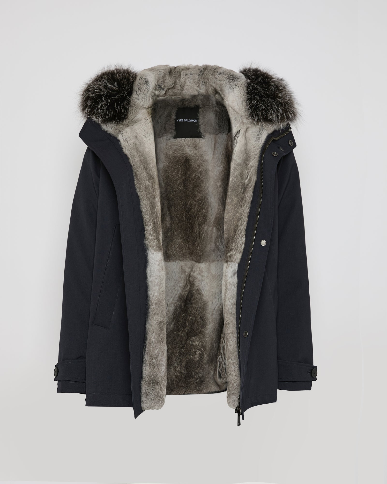 Short parka in technical wool and fox and rabbit fur - Yves Salomon