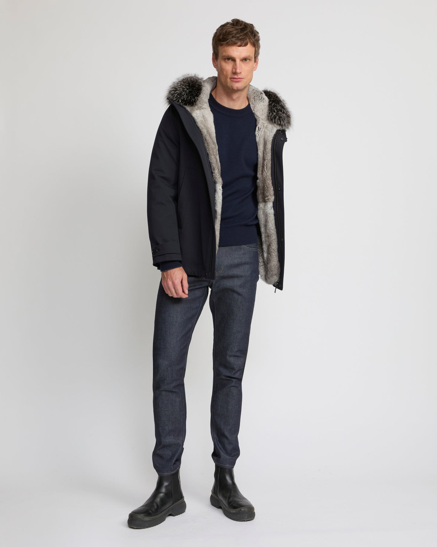 Short parka in technical wool and fox and rabbit fur - Yves Salomon