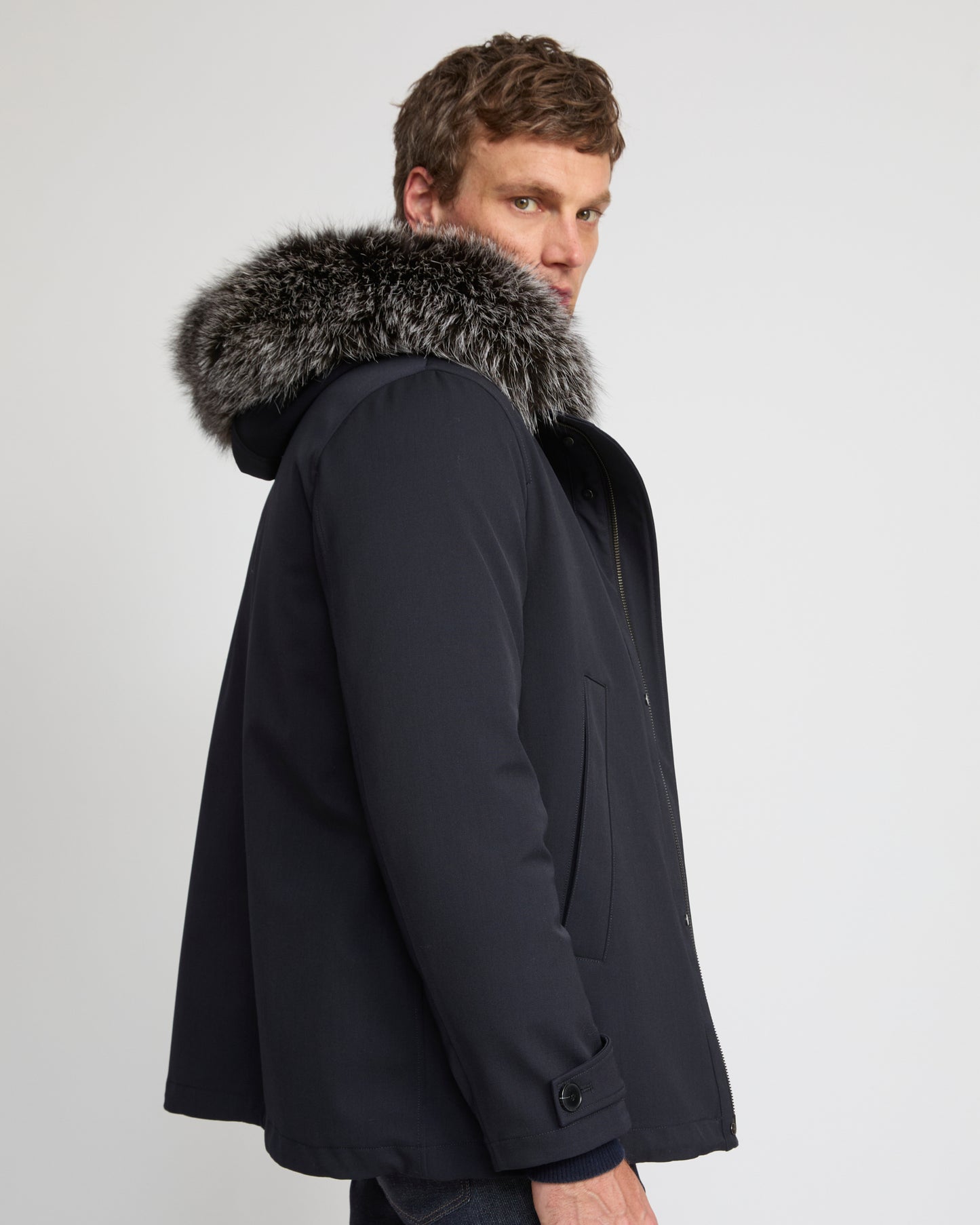 Short parka in technical wool and fox and rabbit fur - Yves Salomon