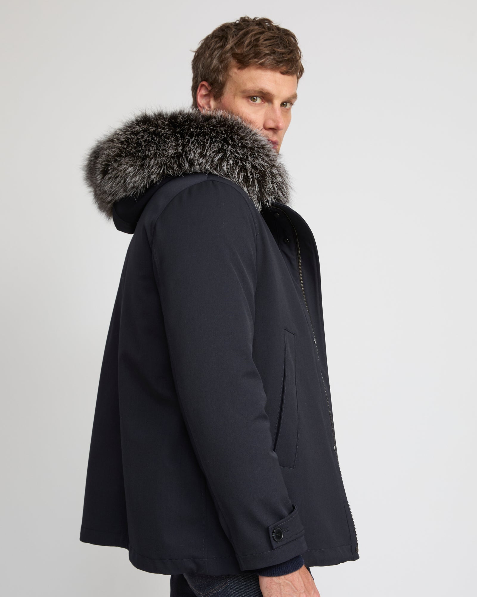 Short parka in technical wool and fox and rabbit fur - Yves Salomon
