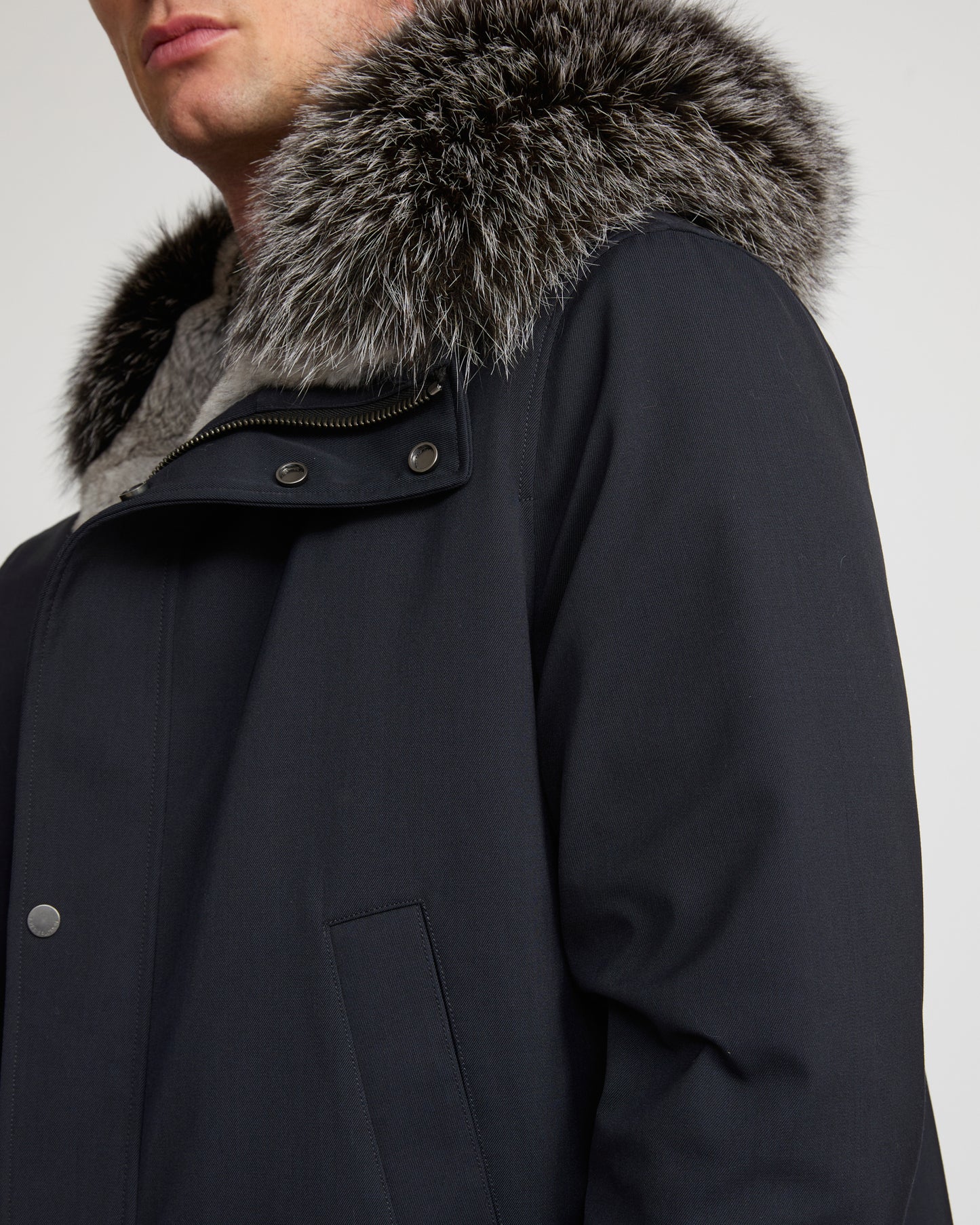 Short parka in technical wool and fox and rabbit fur - Yves Salomon
