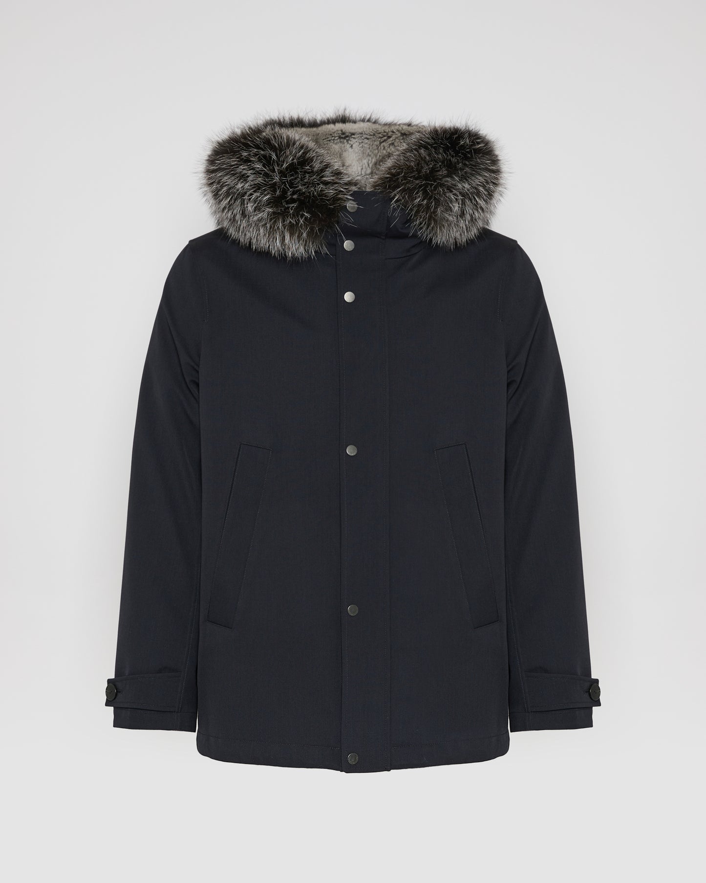 Short parka in technical wool and fox and rabbit fur - Yves Salomon
